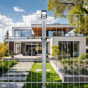 Doppelstabmattenzaun und Gartenbeleuchtung
